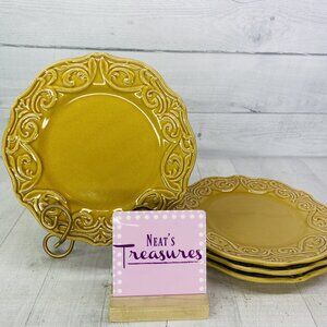 Chris Madden JC Penny CORVELLA GOLD  Scrolls Stoneware Salad Lunch Plates Set 4